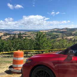 There is the cherry orchard and and scar with a cone and a nice view There is the cherry orchard and and scar with a cone and a nice view