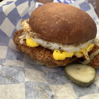 Belfare - Regular Fried Chicken Sandwich topped with a Fried Egg. - Food Stands Near Me - Petaluma, California Belfare - Regular Fried Chicken Sandwich topped with a Fried Egg. - Food Stands Near Me - Petaluma, California