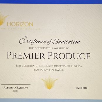 Horizon Cleaning - Certificate of sanitation for a company we take care off - Home Cleaning Near Me Horizon Cleaning - Certificate of sanitation for a company we take care off - Home Cleaning Near Me