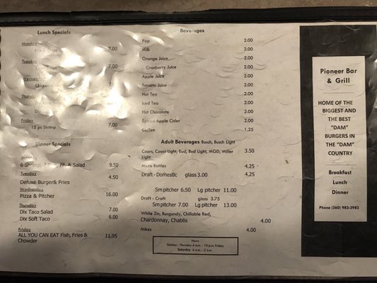 Menu photo 2 Pioneer Bar & Grill Mossyrock, WA Menu photo 2 Pioneer Bar & Grill Mossyrock, WA