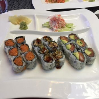 Fushimi Bay Ridge - Lunch special 4th course: spicy salmon, eel and cucumber, and salmon avocado roll; 3rd course: imitation crab section - Sushi Bars Near Me - Brooklyn, New York