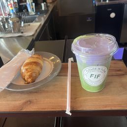 ham and cheese Croissants and a frankenstein matcha