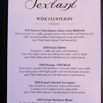 Sextant Wines - Flight menu 11/2021 - Wineries Near Me - Paso Robles, California Sextant Wines - Flight menu 11/2021 - Wineries Near Me - Paso Robles, California