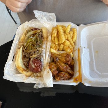 Catch A Taste - Polish dawg with seasoned ground beef and peppers, wings with sweet heat sauce and seasoned fries. - Chicken Wings Near Me - Tuscaloosa, Alabama Catch A Taste - Polish dawg with seasoned ground beef and peppers, wings with sweet heat sauce and seasoned fries. - Chicken Wings Near Me - Tuscaloosa, Alabama