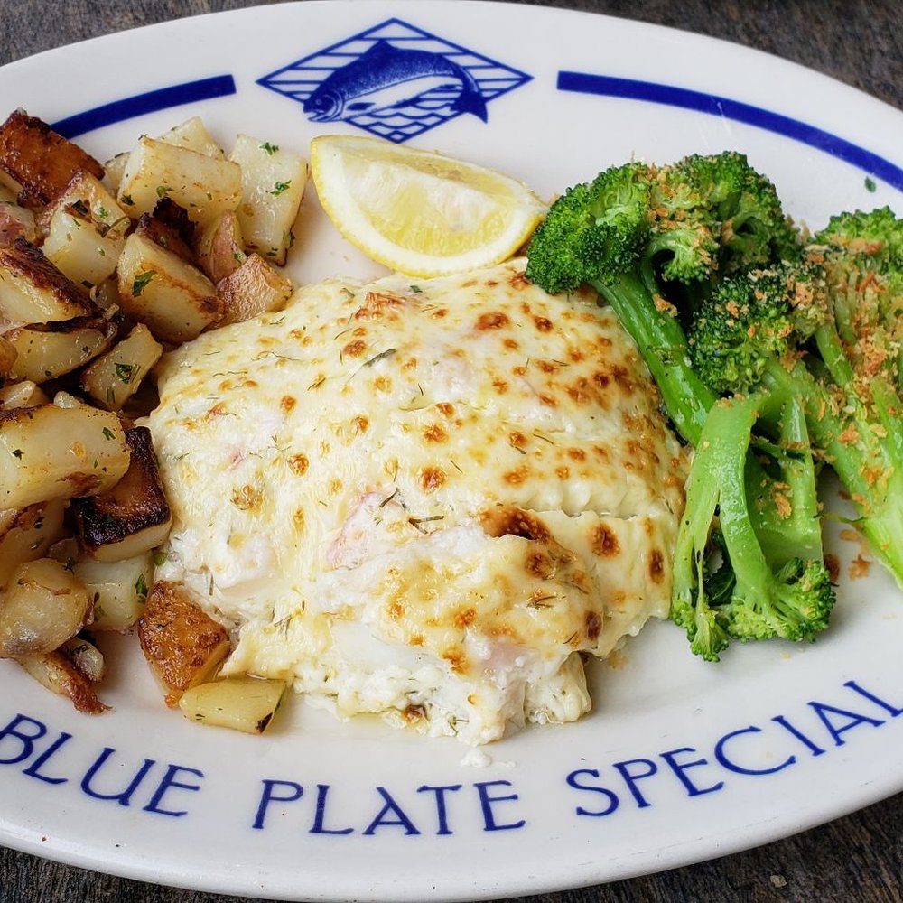 Chinook's - Baked halibut as their Blue Plate Special for today - Seafood Near Me - Seattle, Washington Chinook's - Baked halibut as their Blue Plate Special for today - Seafood Near Me - Seattle, Washington