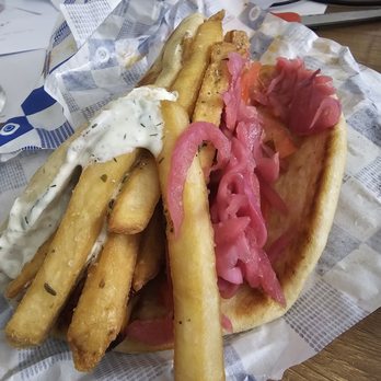 The Gyro Project - Pita to go with pickled onions instead of reg onions. $14 or so. Very tasty souvlaki. Bowls are better but still good - Greek Near Me - New York, New York The Gyro Project - Pita to go with pickled onions instead of reg onions. $14 or so. Very tasty souvlaki. Bowls are better but still good - Greek Near Me - New York, New York