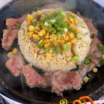 Pepper Lunch - Pepper steak with cheese mushrooms added. Too much rice ratio to meat for me though - Teppanyaki Near Me - Irvine, California