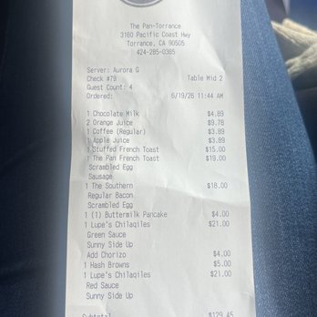 The Pan - Receipt - Breakfast & Brunch Near Me - Torrance, California The Pan - Receipt - Breakfast & Brunch Near Me - Torrance, California