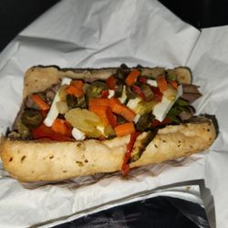 Western Avenue Dawgs - 1/4# of Thin-sliced Italian Beef with Mozzarella and Hot Giardiniera.