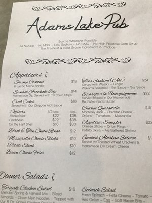 Menu photo 2 Adams Lake Pub Wolcottville, IN
