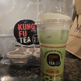 Kung Fu Tea - Matcha tea with boba and a milk cap - Coffee & Tea Near Me - Plainfield, Indiana