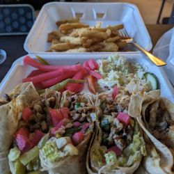 Shawarma Royale - King Shawarma plate with coleslaw, french fries (super crispy), and extra pickles and pickled turnips