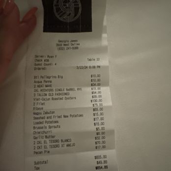 Georgia James - Receipt ! - Steakhouses Near Me - Houston, Texas Georgia James - Receipt ! - Steakhouses Near Me - Houston, Texas