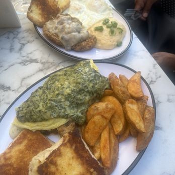 Rex House Kitchen & Courtyard - Golf shrimp, omelette, and fried breakfast pork chop and gravy. Buttermilk biscuits, grits, and potato wedges. . - Cajun/Creole Near Me - New Orleans, Louisiana
