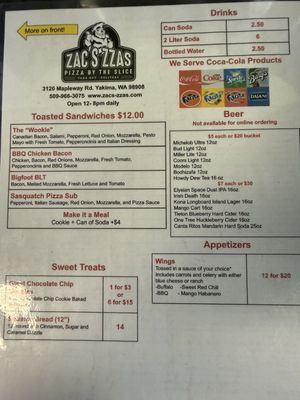 Menu photo 1 Zacs Zzas Yakima, WA