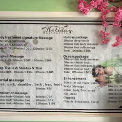 Holiday Massage Spa - This is the price list