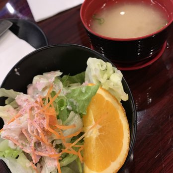 Ginza Sushi - House salad and miso soup - Sushi Bars Near Me - San Jose, California