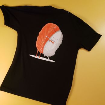 Happy Salmon - a sushi on a black shirt - Japanese Near Me - Safety Harbor, Florida