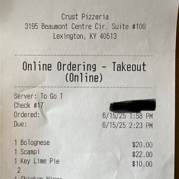 Crust Pizzeria - Crust receipt: $70 - Pizza Near Me - Lexington, Kentucky Crust Pizzeria - Crust receipt: $70 - Pizza Near Me - Lexington, Kentucky