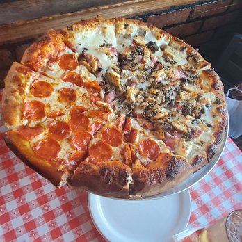 Gianni's Pizza - Large pizza half pepperoni & half chicken Alfredo - Italian Near Me - Monterey, California Gianni's Pizza - Large pizza half pepperoni & half chicken Alfredo - Italian Near Me - Monterey, California