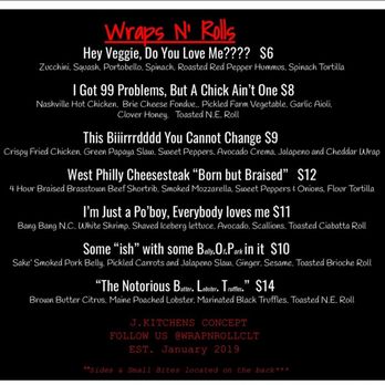 Wrap'N'Roll - All of their rolls listed with their top tools being:  West Philly Cheesesteak, The Notorious BLT and I got 99 Problems. - Food Trucks Near Me