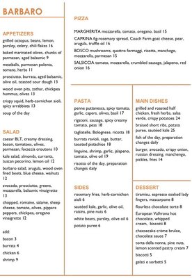 Menu photo 1 Barbaro Millbrook, NY