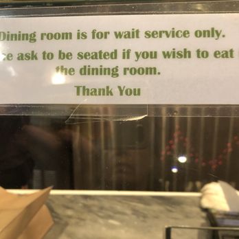 Domenico's - a sign that reads dining room is for wait service only please ask to be seated if you wish to eat the - Italian Near Me - Levittown, New York