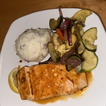 The Claw House - Chili glazed salmon. Salmon was cooked to perfection, however I wasn't a flavor of the generic glaze . Would have preferred Dijon or capers - Seafood Near Me - Murrells Inlet, South Carolina