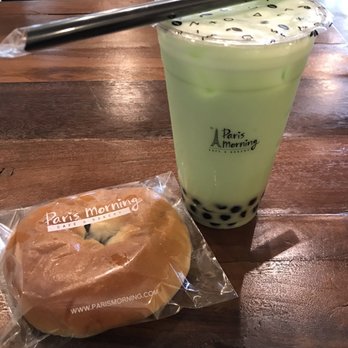 Ari Bakery Cafe - Honeydew tea with regular boba and a red bean bread(looks like a donut) - Bakeries Near Me - Miramar, Florida Ari Bakery Cafe - Honeydew tea with regular boba and a red bean bread(looks like a donut) - Bakeries Near Me - Miramar, Florida