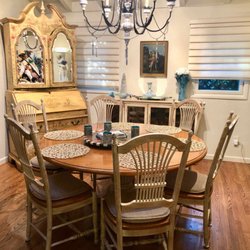 Home Consignment Center - Solid maple table, massive base and 6 perfect chairs, $799! The table alone on Wayfair is $3500, the chairs $400 apiece. I mean, come ON!