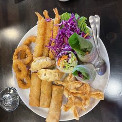 Little Thai Kitchen - Combo starter plate (calamari, spring rolls, potstickers, egg roll, crab cheese wontons, shrimp tempura)
