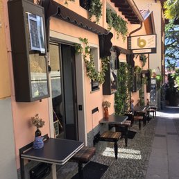 Outside tables with a view to the lake