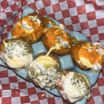 Misty Mountain Hops - fried deviled eggs (half and half) - Bars Near Me - Blue Ridge, Georgia