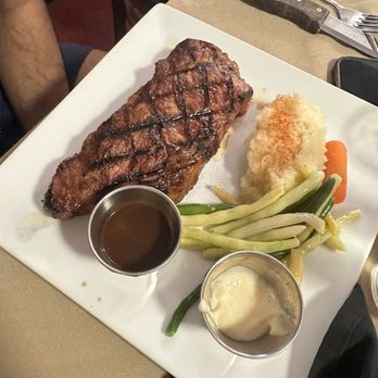 Cactus & Flame - new york steak with mashed potatoes & green beans - Steakhouses Near Me - Inyokern, California Cactus & Flame - new york steak with mashed potatoes & green beans - Steakhouses Near Me - Inyokern, California