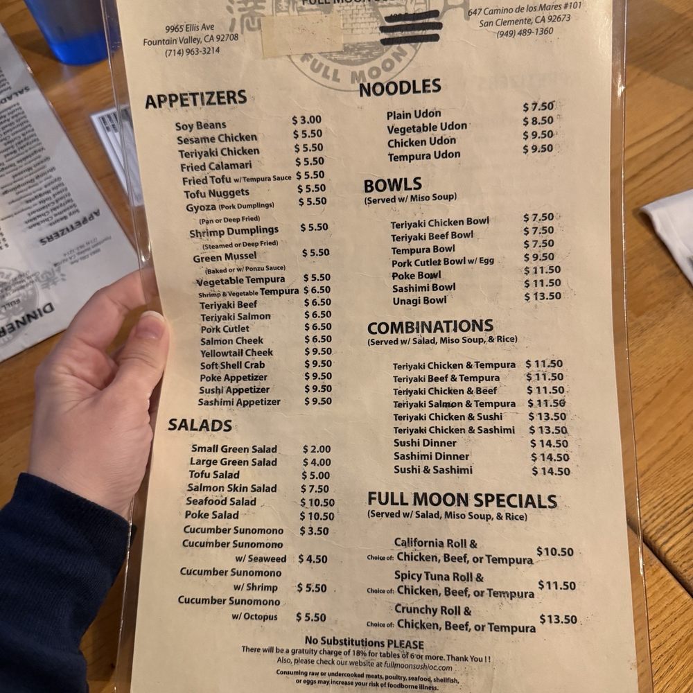Full Moon Sushi - Menu for dinner - Japanese Near Me - San Clemente, California Full Moon Sushi - Menu for dinner - Japanese Near Me - San Clemente, California
