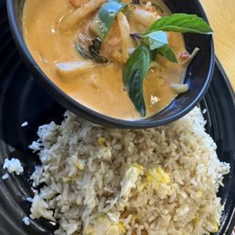 Red curry with shrimp and fried rice Red curry with shrimp and fried rice