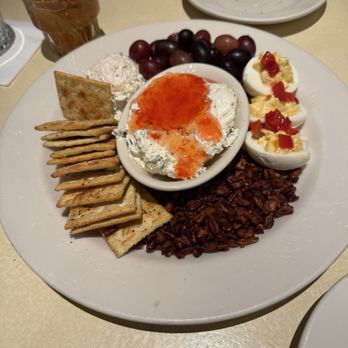 Lucky 32 Southern Kitchen - Southern kitchen snacks - trout dip, pimento deviled eggs, whipped cream cheese and pepper jelly - New American Near Me - Cary, North Carolina
