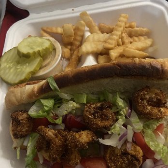 The Earl - Burnt shrimp po boy and 13 fries - Dive Bars Near Me - Atlanta, Georgia