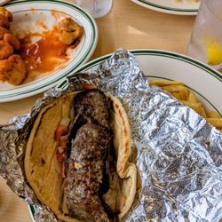 Starlite Coney Island - Gyro, fries are covered up and a mostly eaten buffalo cauliflower