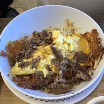 Waffle House - Hash brown bowl with sausage, hash browns, scrambled eggs, cheese and jalapenos. - Diners Near Me - Mount Pleasant, South Carolina Waffle House - Hash brown bowl with sausage, hash browns, scrambled eggs, cheese and jalapenos. - Diners Near Me - Mount Pleasant, South Carolina