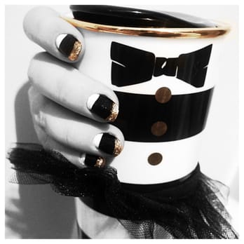 Mani Pedi Bar - Fancy French! Gold tips, black base and white half moons :) - Nail Salons Near Me - Corte Madera, California