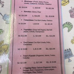 Pizza Menu