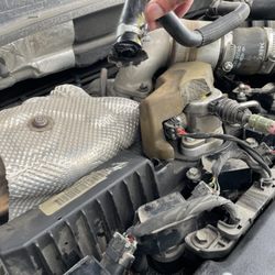 Northtown Auto - Holding the hose with the black adhesive still attached at the end.
