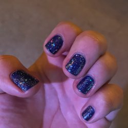 Best Nails - Dark blue with a holo sparkle topper same as my toes