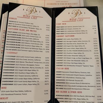 Pastas Trattoria - Wine menu September 2026 - Italian Near Me - Pleasanton, California