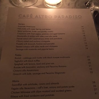 Altro Paradiso - 2.24.15 menu - Italian Near Me - New York, New York