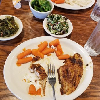 Cracker Barrel Old Country Store - Spicy grilled catfish with glazed carrots, kale salad, and turnip greens - Southern Near Me - Bloomsburg, Pennsylvania Cracker Barrel Old Country Store - Spicy grilled catfish with glazed carrots, kale salad, and turnip greens - Southern Near Me - Bloomsburg, Pennsylvania
