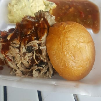 Smokey J's BBQ - "Oink and moo" sandwich with potato salad and green chili. Perfection - Barbeque Near Me Smokey J's BBQ - "Oink and moo" sandwich with potato salad and green chili. Perfection - Barbeque Near Me