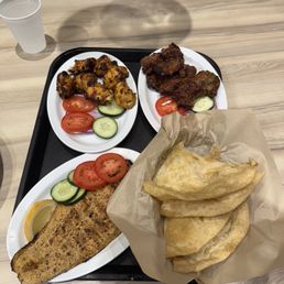 Chicken Malai Boti, Beef Bihari Boti, Grilled Fish, Naan
