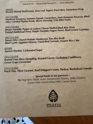 Menu photo 1 Mana Restaurant Leavenworth, WA Menu photo 1 Mana Restaurant Leavenworth, WA